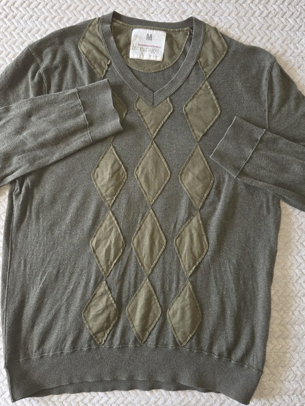 Banana Republic Heritage Men’s Green Medium Argyle V-Neck Sweater Cotton